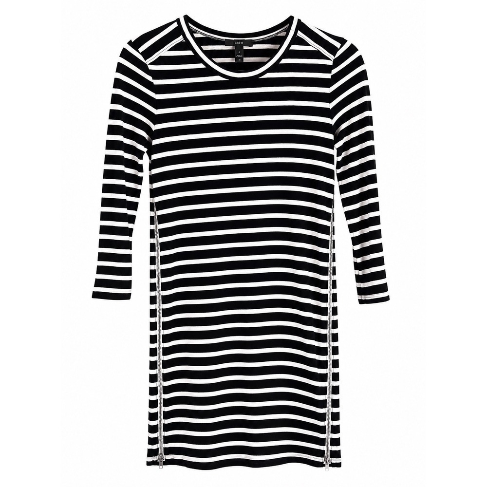 J.Crew Black White Stripe T-Shirt Dress Small Side Zip Long Sleeve Preppy